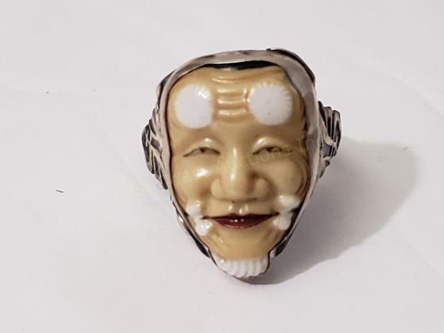 Japanese Porcelain Face Button Mounted In Ring (1 of 2)