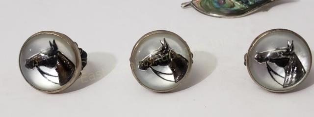 Group of 3 Horse Intaglio Rings In Sterling: Horse in bridle looking left. Each appx. 7/8", in sterling mounts.