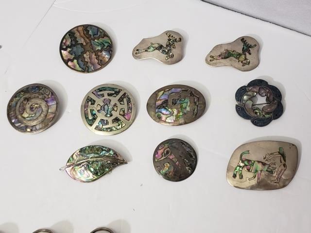 Group of 10 Silver & Abalone Pins (1 of 5)