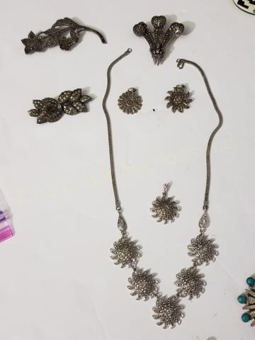 Group of 7 Sterling & Marcasite Pins & C. (1 of 4)