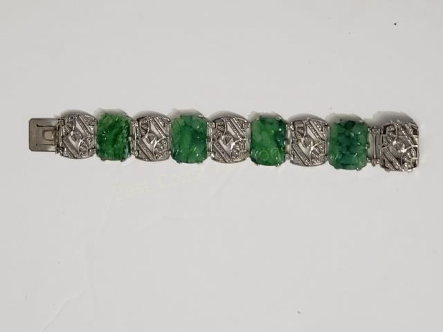 Sterling Silver Marcasite & Jadeite Bracelet (1 of 4)