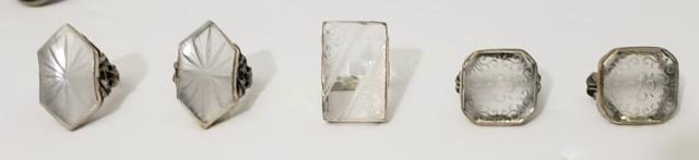 Group of 5 Sterling Silver Rings W/ Carved Crystal (1 of 4)