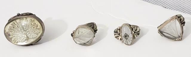 4 Sterling Rings With Carved  Crystal Centers (1 of 5)