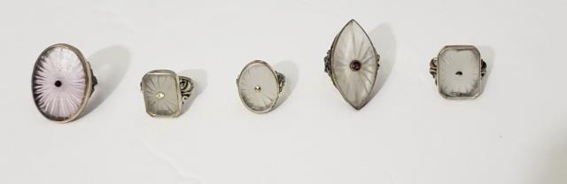 Group of Sterling Rings With Crystal (?) Centers (1 of 4)