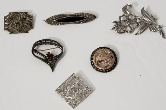 6 Marcasite & Sterling Silver Pins (1 of 6)