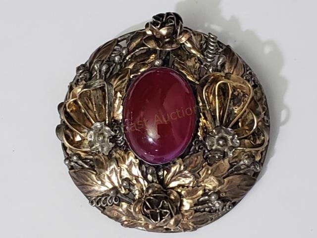 Large Hobe Pin With Red Center Cabochon (1 of 2)
