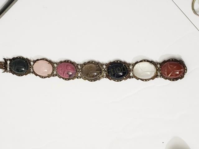 Carved Scarab Bracelet (7 Scarabs) .800 Silver (1 of 5)