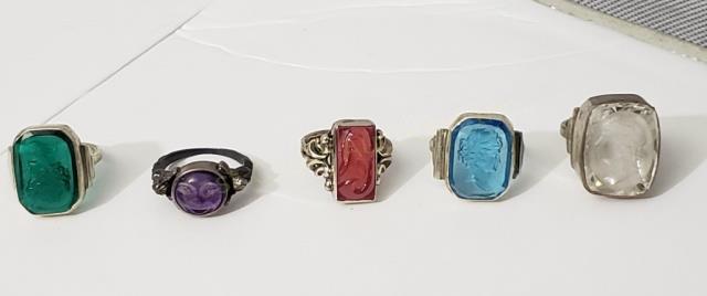 Group of 5 Cameo Intaglio Rings In Sterling (1 of 4)