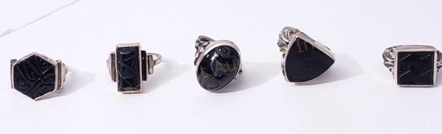 Group of 5 Rings With Carved Onyx Centers Sterling (1 of 6)