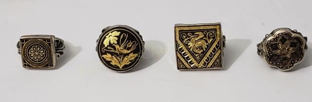 Group of 4 Rings With Damascened Centers Sterling (1 of 4)