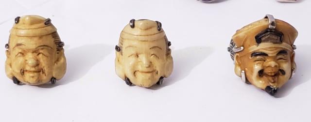 Carved Asian Faces Sterling Earrings & Ring (1 of 5)