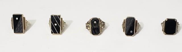 Group of 5 Onyx Rings In Sterling Settings (1 of 5)