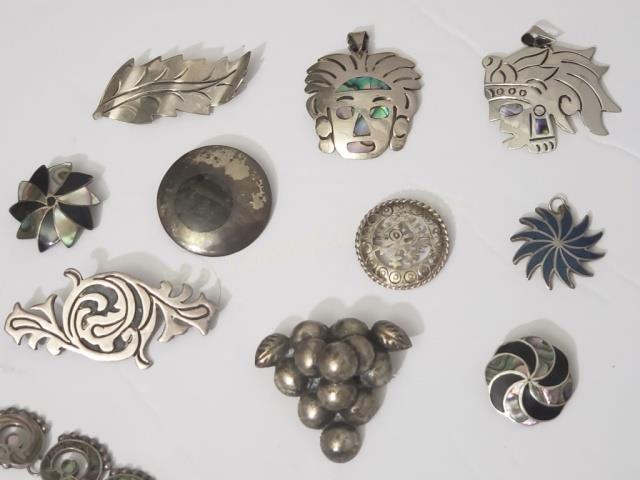 10 Mexican Silver Pins Some With Inlay (1 of 9)