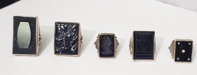 5 Sterling Silver & Onyx Rings Carvings & Intaglio (1 of 6)
