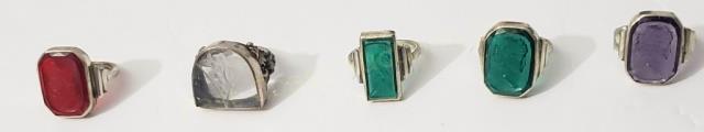 Group of 5 Rings With Carved Crystals In Sterling (1 of 6)