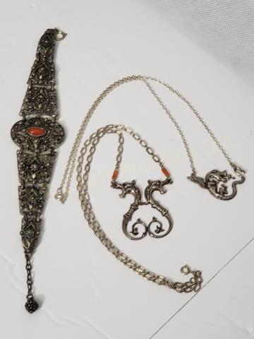 2 Dragon Necklaces & A Silver & Coral Bracelet (1 of 7)