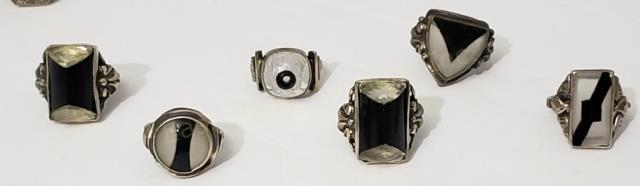 Group of 6 Onyx & Crystal Rings In Sterling Silver (1 of 6)