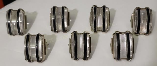 Group of 7 Sterling Silver Rings Crystal Domes (1 of 3)