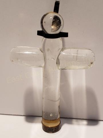 GUCCI Sterling Silver Mounted Glass Cross: Gucci glass or crystal cross. Silver mounts marked ".925" and "Gucci". Top of cross to bottom, 3 5/8". Across arms, 2 3/8".