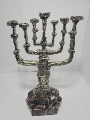 Salvador Dali Menorah Silver Over Bronze: 1981 silver over bronze menorah. With certificate of ownership. From the edition of 400 total, with 25 HC and 25 EA. This example HC. With Jerusalem stone base. 20.25" overall height.