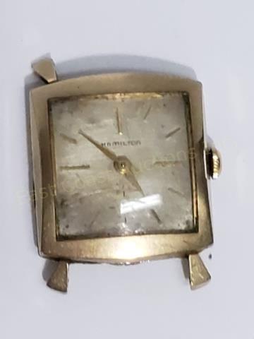 Vintage Hamilton 730 17J Gent's Wrist Watch AS IS: Hamilton "Amherst" model wrist watch. Case missing top right lug. Dial lacking seconds hand. Hamilton 730 17J movement. Movement moves a bit when "shaken" but does not run. A project.