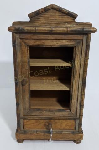 Antique Small Faux Bamboo Armoire Horner Style: The "armoire" 18" tall, lacking mirrored front door. 9.5" wide, 4.5" deep. Well made. In the style of a full sized Horner mirrored door armoire.
