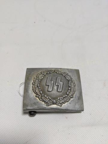 Nazi SS Belt Buckle R.Z.M. Marked: Belt buckle 2.5" x 1 7/8". With "SS" at center logo. Reverse marked "R. Z. M. / M34/2".