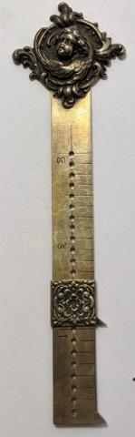 Sterling Silver Small Pocket Ruler Hem Measure: A 3" calibrated sterling silver rule, with a slide / caliper measure. Maybe for sewing / hem ruler? No maker's name noted. Slide portion marked "4", "Sterling", and "Pat. Oct. 2. .94". The top of the