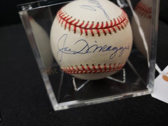 **Joe DiMaggio & Ted Williams Autographed Baseball: An official 1991 All-Star Game Rawlings baseball. Autographed on the sweet spot by The New York Yankee great Joe DiMaggio and by Boston Red Sox Ted Williams on the side of the baseball. With report of