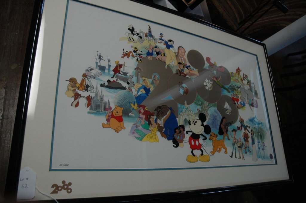 Limited Edition "Welcoming a new Millennia": Limited Edition "Welcoming a new Millennia" Collage of Disney characters and milestones from Steam Boat Willy to Mickey in 2000.