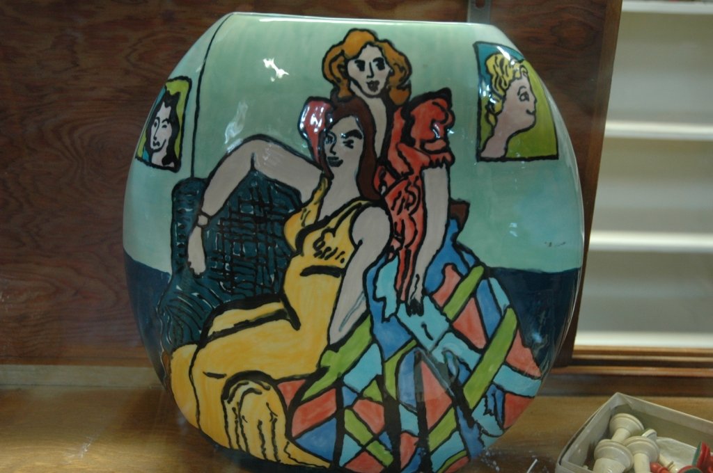 Decorated vase: Two young girls after Henri Matisse , dated 2000 approx 13"