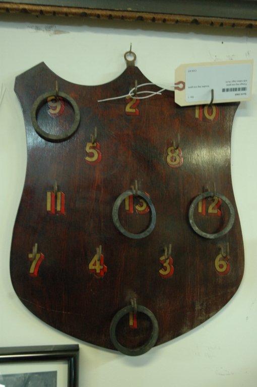 Vintage ring toss game: wooden ring toss game with rubber rings 14x16