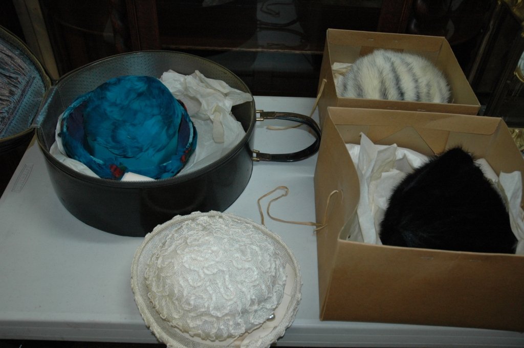 4 vintage Macy's, Gretz women's fur hats: Macy's mink hats with original boxes Gretz Feather hat summer hat