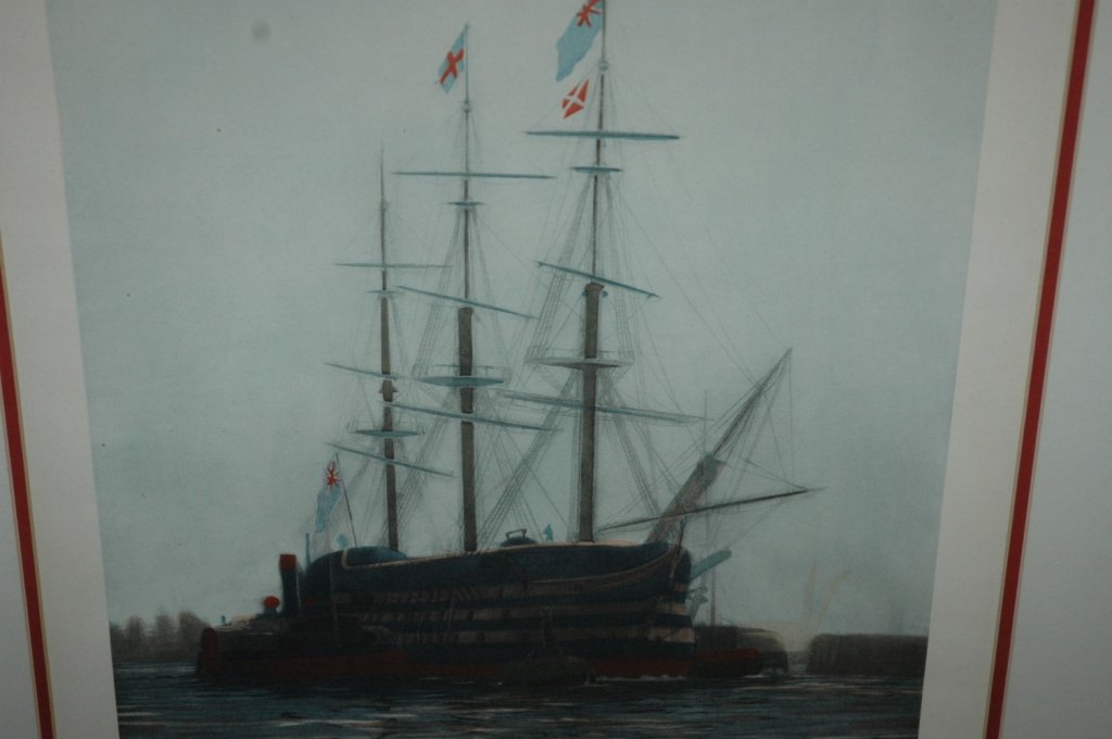 LAST JOURNEY OF HMS VICTORY 1922 W L WYLLIE FRAMED: "The Last Journey of Victory 1922 This plate is respectfully dedicated by permission to the Right Hon. Earl Beatty, Admiral of the Fleet GCB OM DSO &C by the most obedient servant Robt. Dunthorne & So