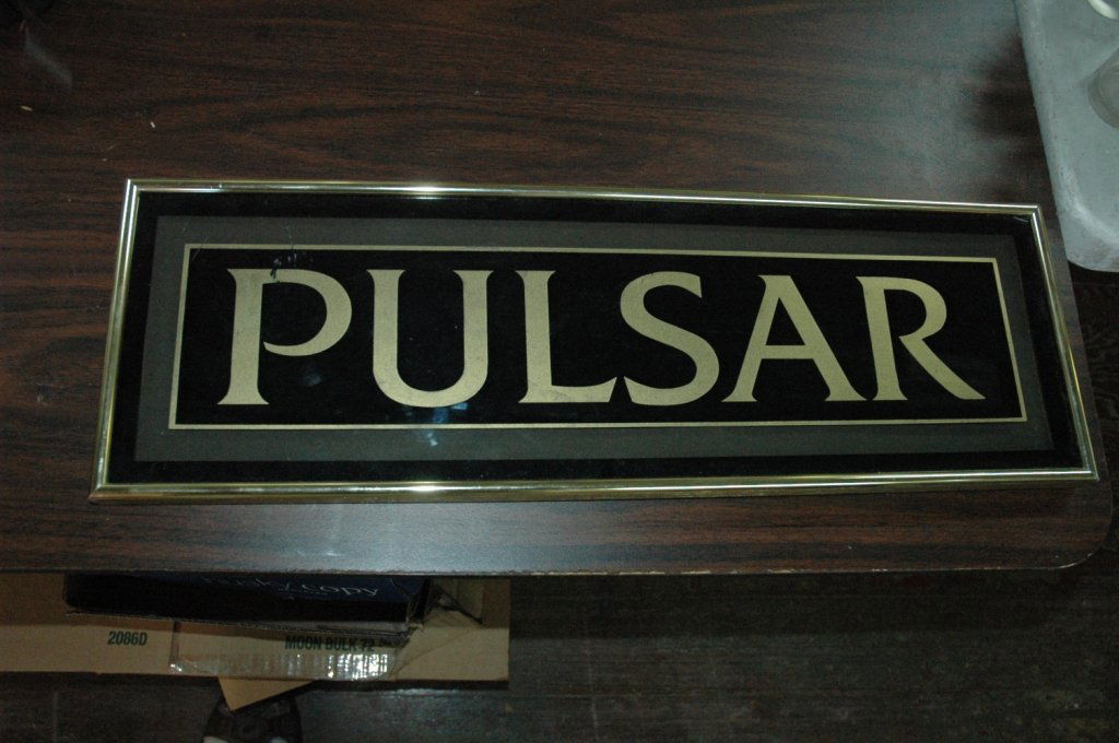 Vintage Pulsar advertising: 1970's Pulsar store sign 23" x 7"