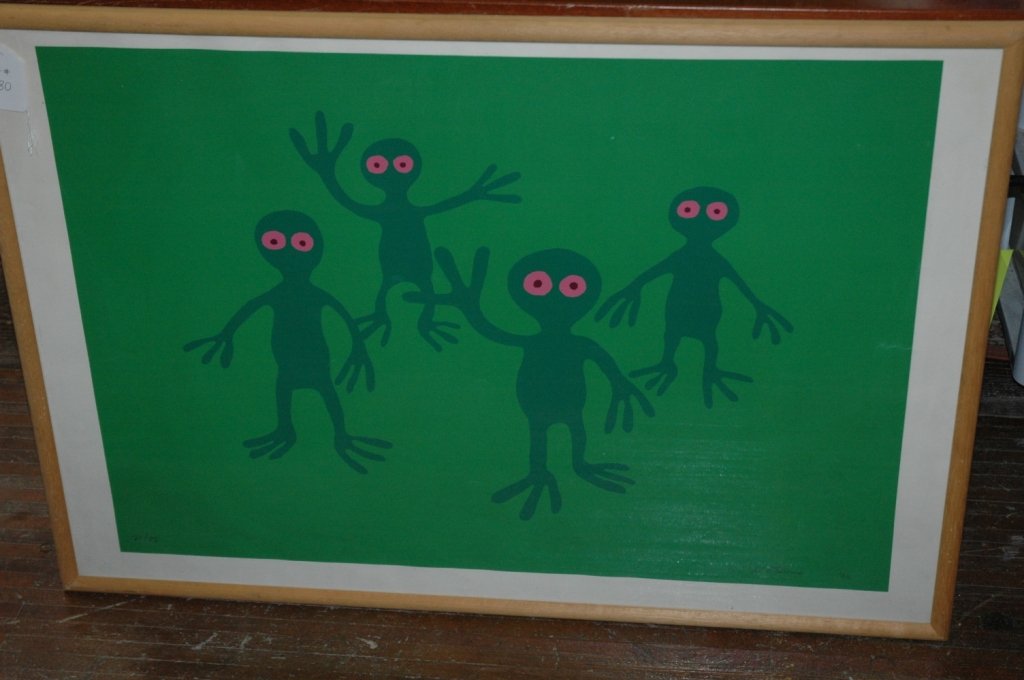 Green Aliens Print Signed: Numbered 21 of 75 Dated 1970 Signature is Illegible