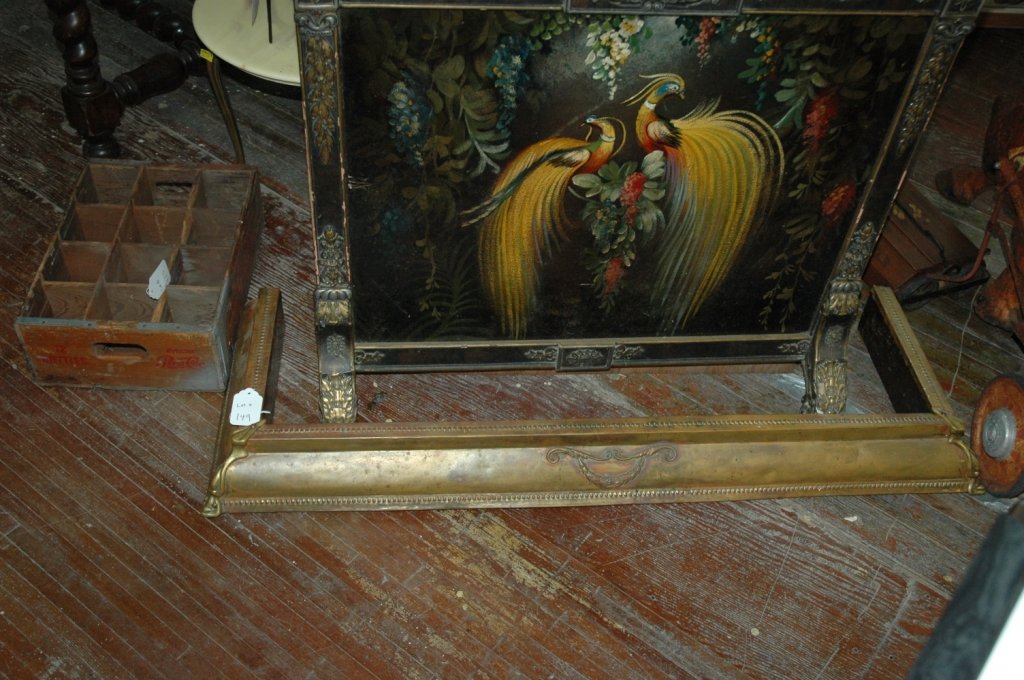 Antique Brass fire Fender: Made in England. Solid wood wrapped in brass & Copper. Copper is hand knocked & detailed. 45"x15"x4"