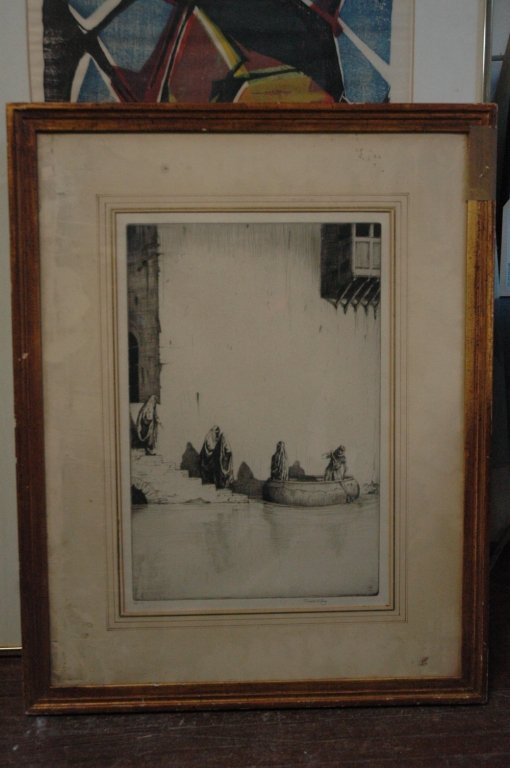 Charles W. Cain (1893-1962) Drypoint Litho: Drypoint lithograph with 5 figures, 2 in a boat. Signed lower right, numbered lower left.