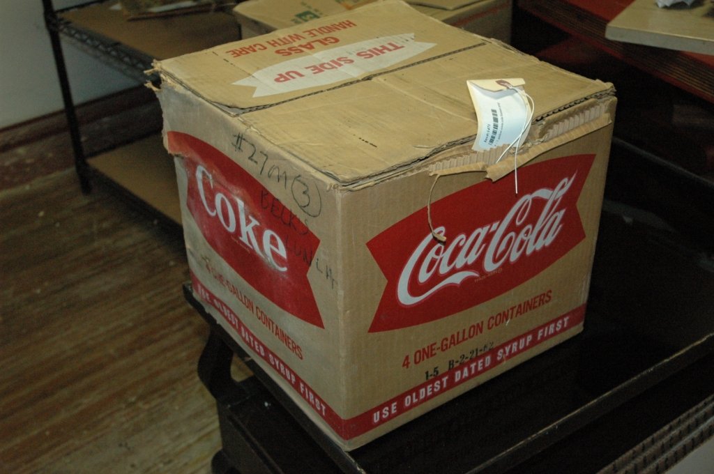 4 - 1 gallon Glass Coca Cola fountain syrup: Box contains 4 Original Glass jugs that held the Famous Coca-Cola Syrup.
