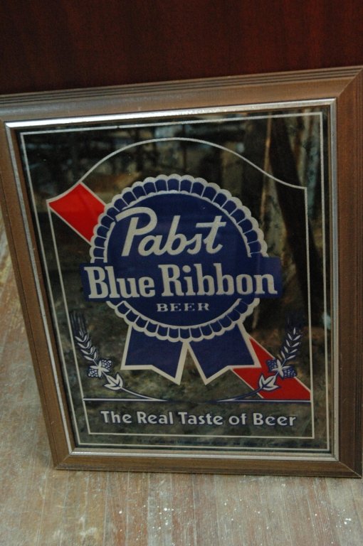 Pabst Blue Ribbon Beer mirror sign: 18 x 14.75 " The Real Taste of Beer "