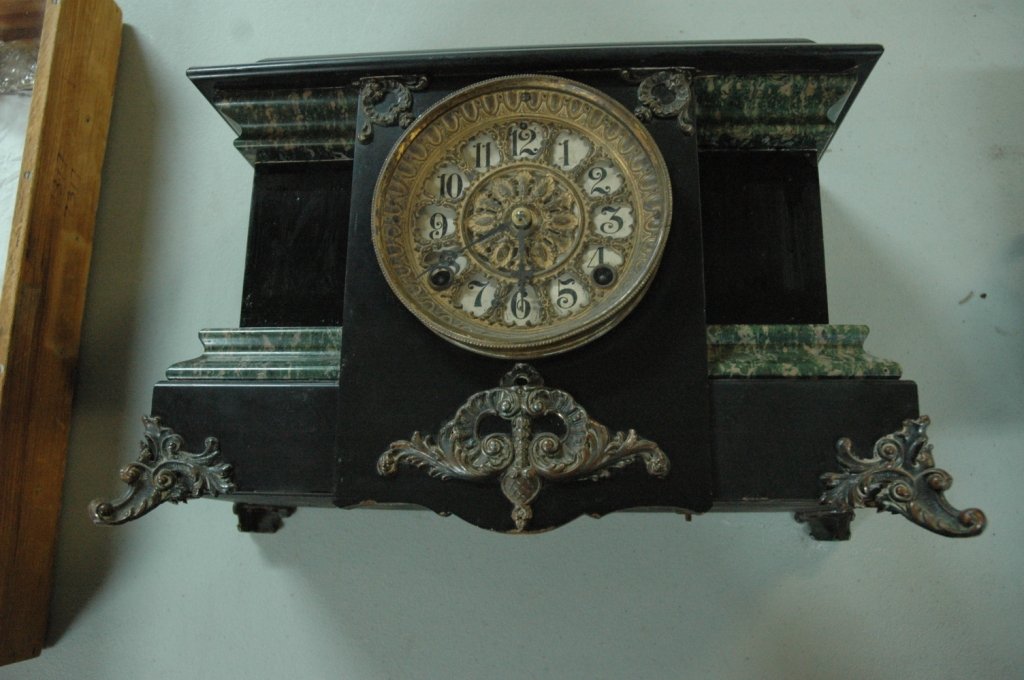 Antique Seth Thomas Mantel Clock: Circa 1920s. Mae from wood with painted finish. Missing Pedestal.