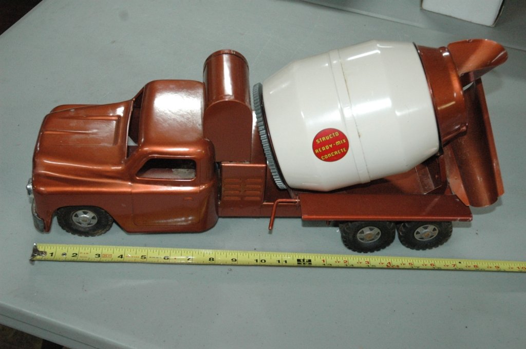 Structo Ready-Mix Concrete Truck: Original color, and in overall good condition. Just under 20" in length
