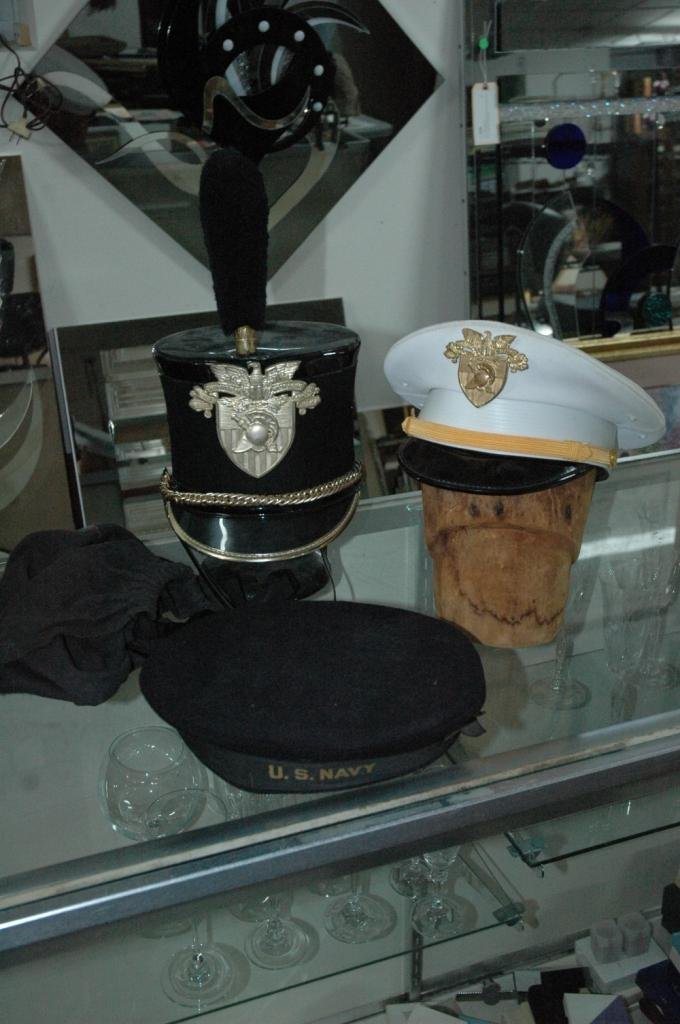 U.S. West Point Military hat collection with Navy: Two hats from West Point. One hat from the US Navy. All hats are authentic.