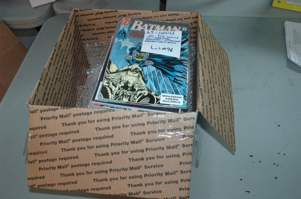 67 DC Comic book lot Batman, Superman.....: 67 Bagged and card board backed comic books featuring Batman, Superman, The Green Lantern, and more....