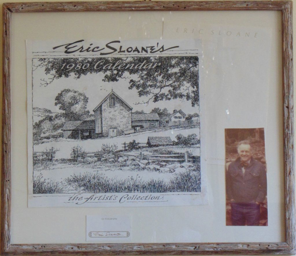 Eric Sloane "Barn in Autumn ": Eric Sloane (1905-1985) Barn in Autumn - 1980 Calendar Cover and CollageAutographed cardDrawing 14"x13" sight 21"x18" framed 24"x20"Notes: Eric Sloane is most specifically known for his hyper realist
