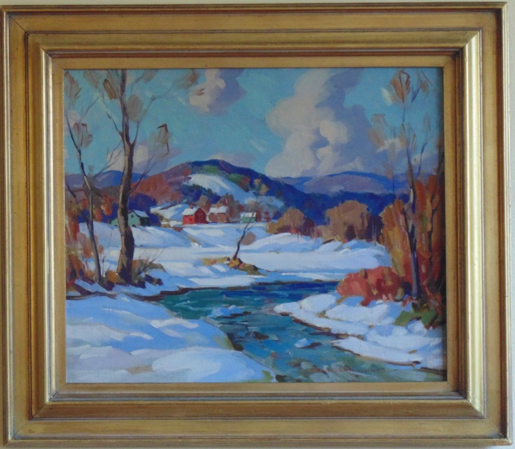 Randolph L.Coates (Indiana 1891-1957): Brown County Winter LandscapeOil on board18"x15" framed 24"x21"Notes: Coates is of the most respected artists in Indiana State history. He studied under the great Frank Duveneck, and went on to work i