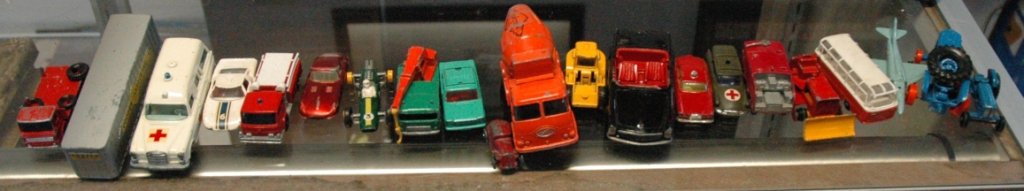 Vintage toy cars, Lesney, Tekno, Husky, and others: Tekno Mercedes-Benz 230SL, 2 Husky Emergency vehicles, Super Load Master by Gorgi, 4 matchbox made by Lesney ( Tractor, Crash Tender, No 16 Case tractor,and Mercedes Coach ), the A4-E Skyhawk, and mor