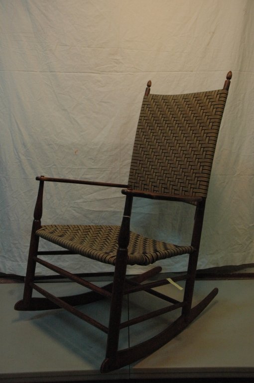 Shaker Rocker, As Is: A fine quality Shaker rocker. Retaped. Broken left seat rail, some repairs, other damage noted.