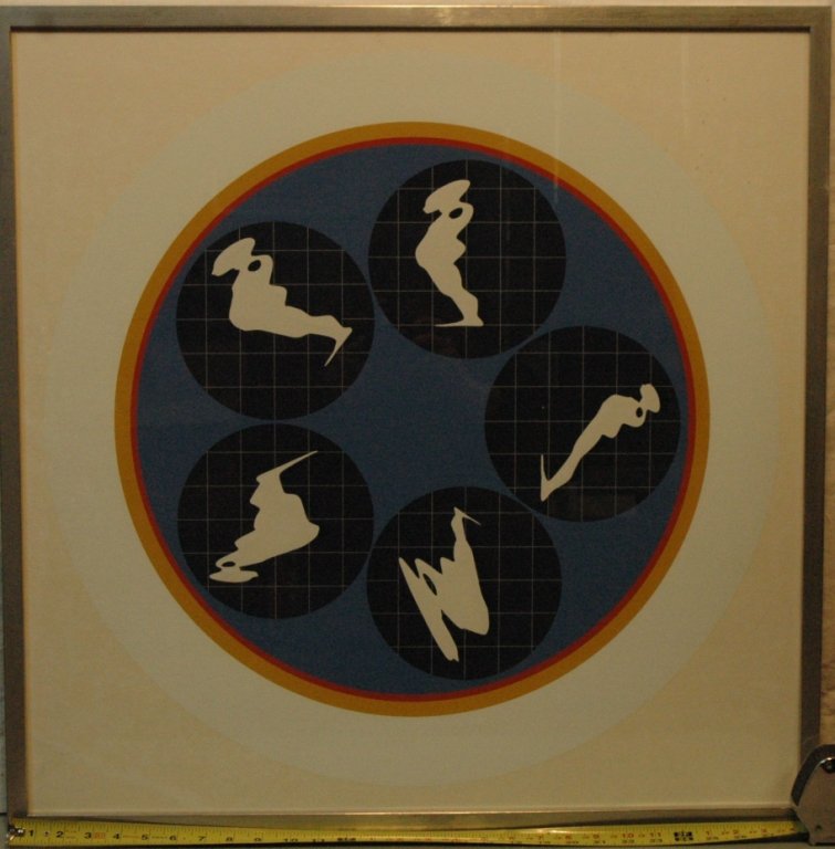 Ernest Trova "Falling Man" Lithograph: A fine quality lithograph of "Falling Man" by Ernest Trova. Unsigned. Appx. 29.25" x 29".