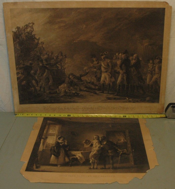 Original Antique etching by GR Leslie, with ......: Origional GR Leslie, engraved by Charles Burt. "Anne Page, Slender and Shallow./ A scene from the Merry Wifes of Windsor..." 23.5" X 20" . With " the Sortie made by the Garrison of Gibraltar" etching 